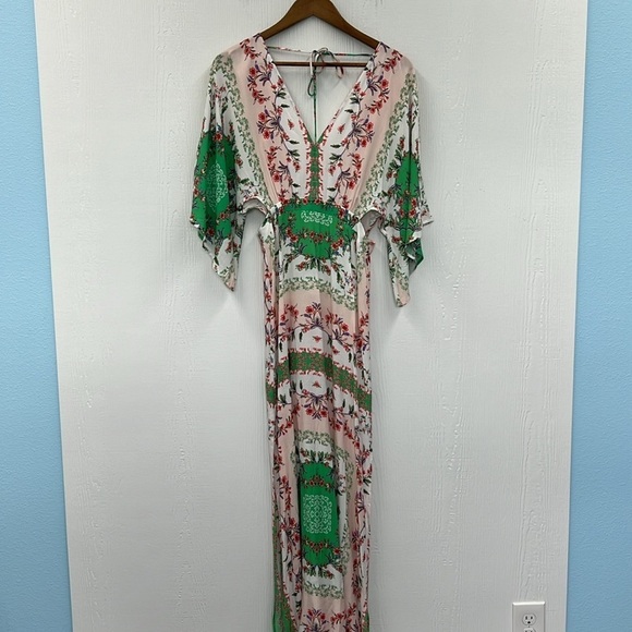 En Creme - Colorful Pastel Floral Flow Sleeves Cutout Maci Dress Size Small - Picture 8 of 15